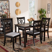 Baxton Studio RH329C-Grey/Dark Brown-5PC Dining Set Clarke Modern and Contemporary Grey Fabric Upholstered and Espresso Brown Finished Wood 5-Piece Dining Set